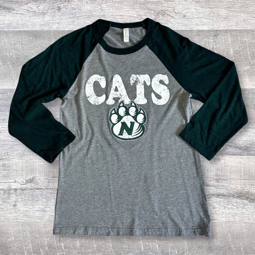 Northwest Missouri State Bearcats Raglan Shirt Womens S Grey Green 3/4 Sleeve